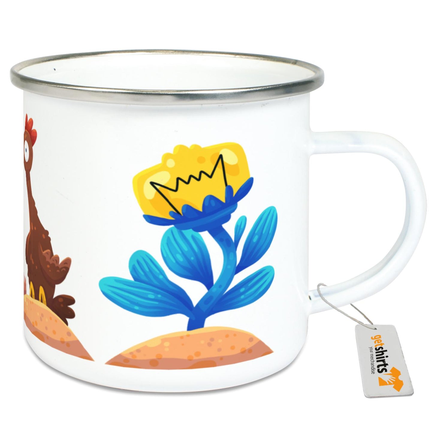 Tasse en émail - Poulet fleuri