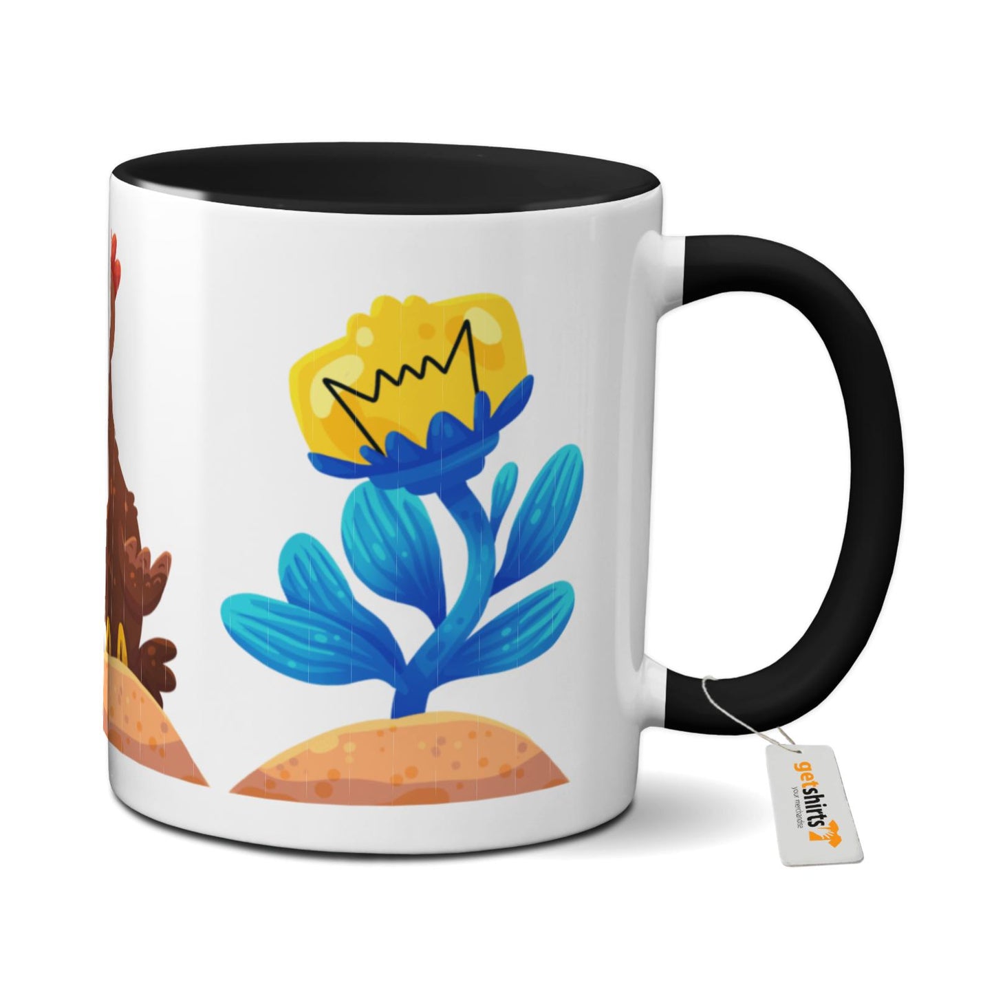 Tasse farbig - Blumen Huhn