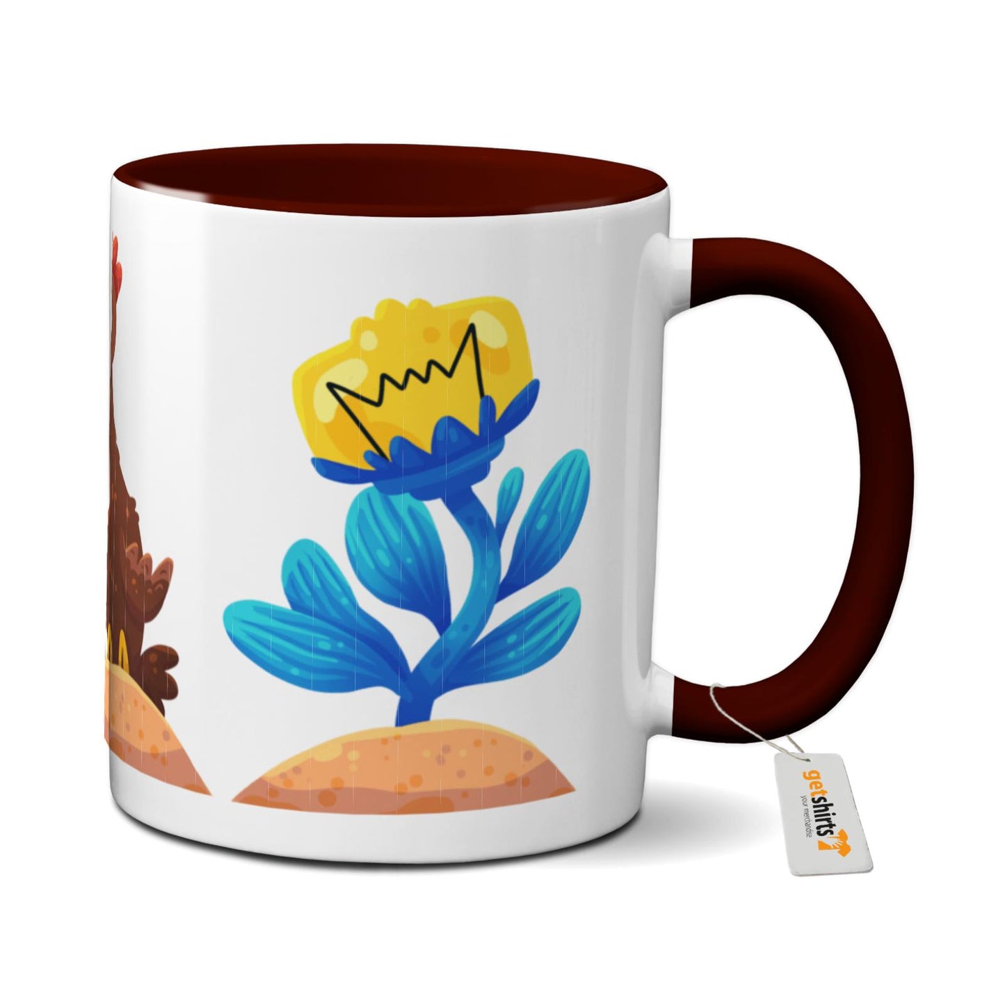 Tasse farbig - Blumen Huhn