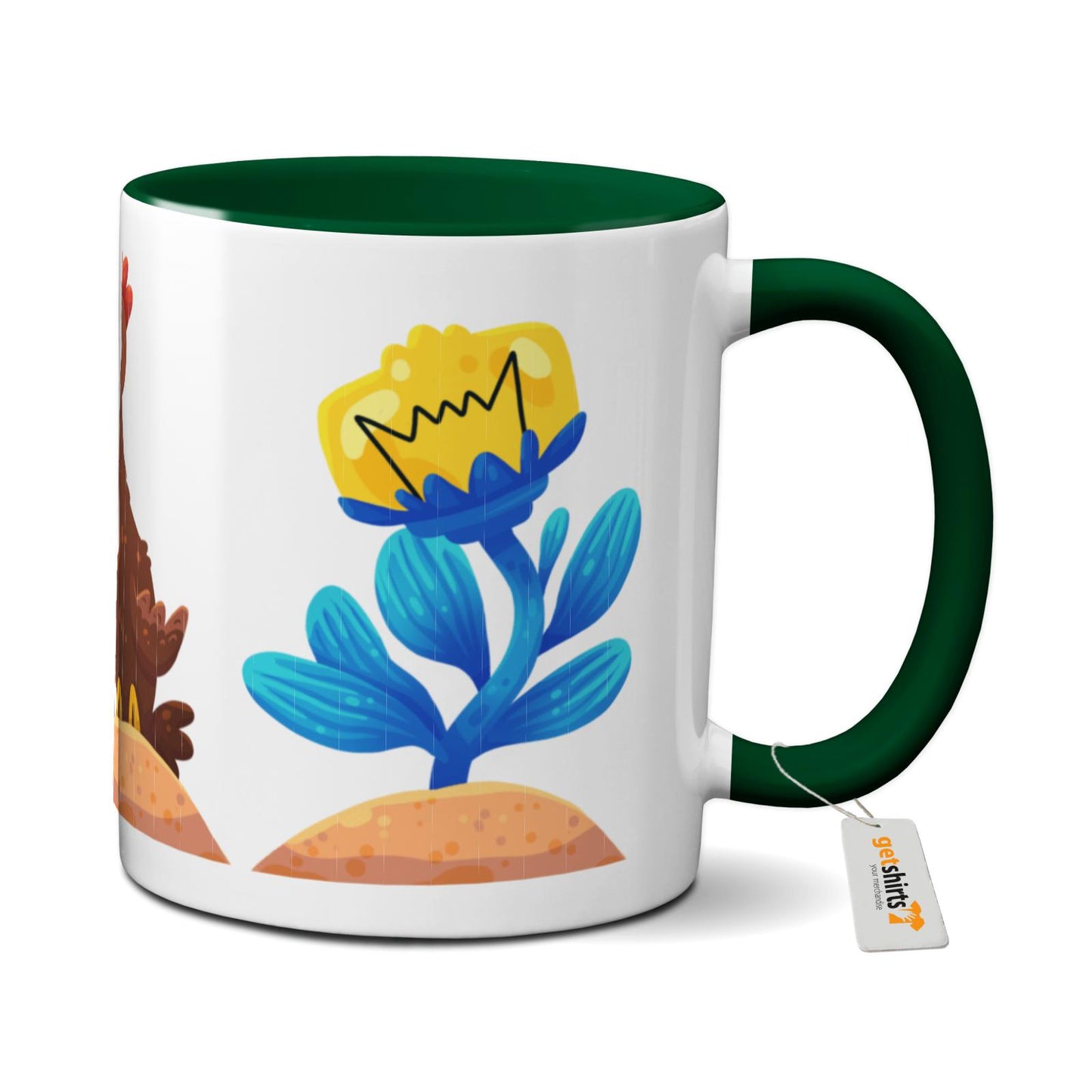 Tasse farbig - Blumen Huhn