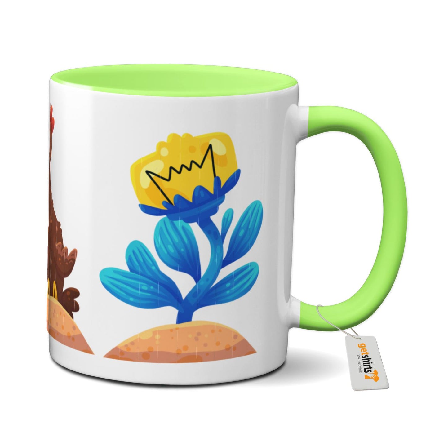 Tasse farbig - Blumen Huhn