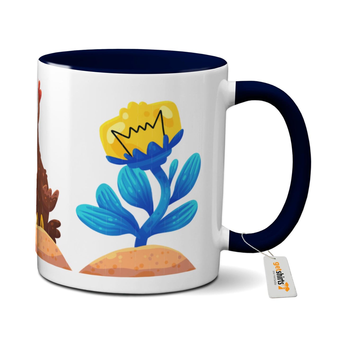 Tasse farbig - Blumen Huhn