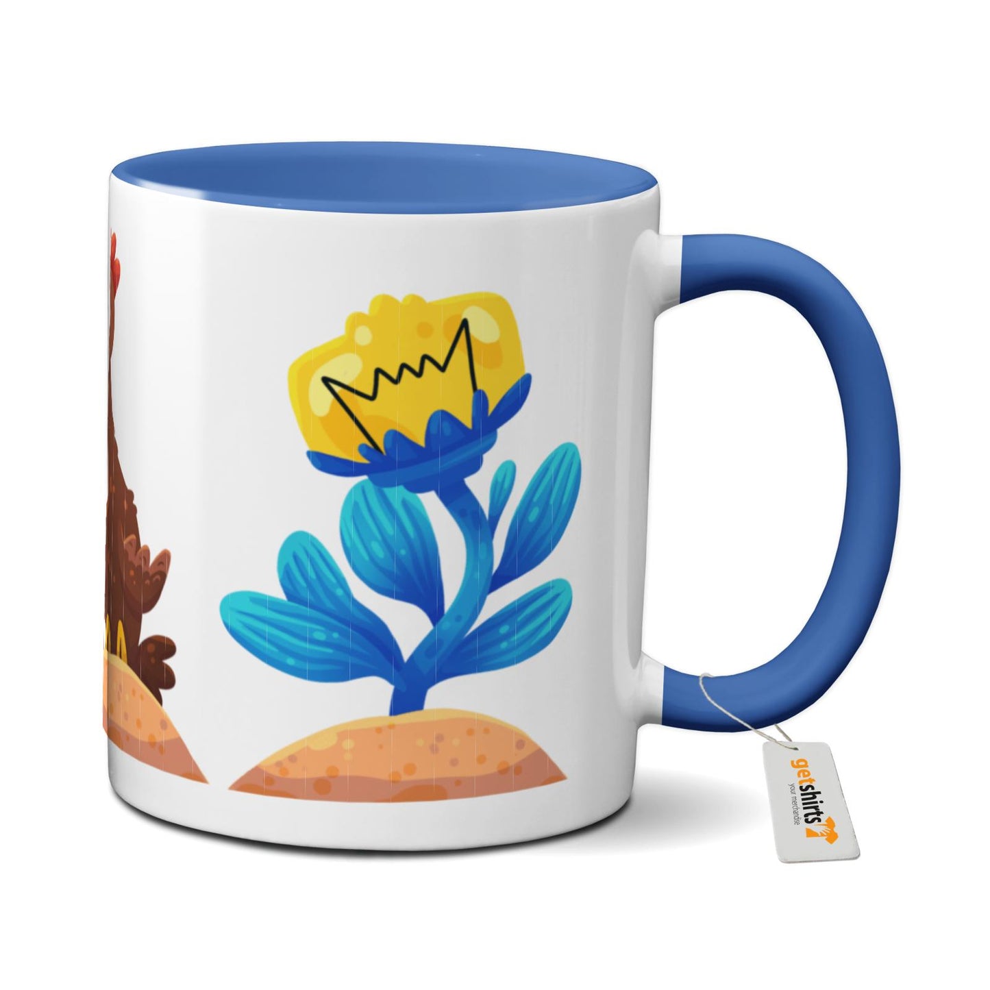 Tasse farbig - Blumen Huhn
