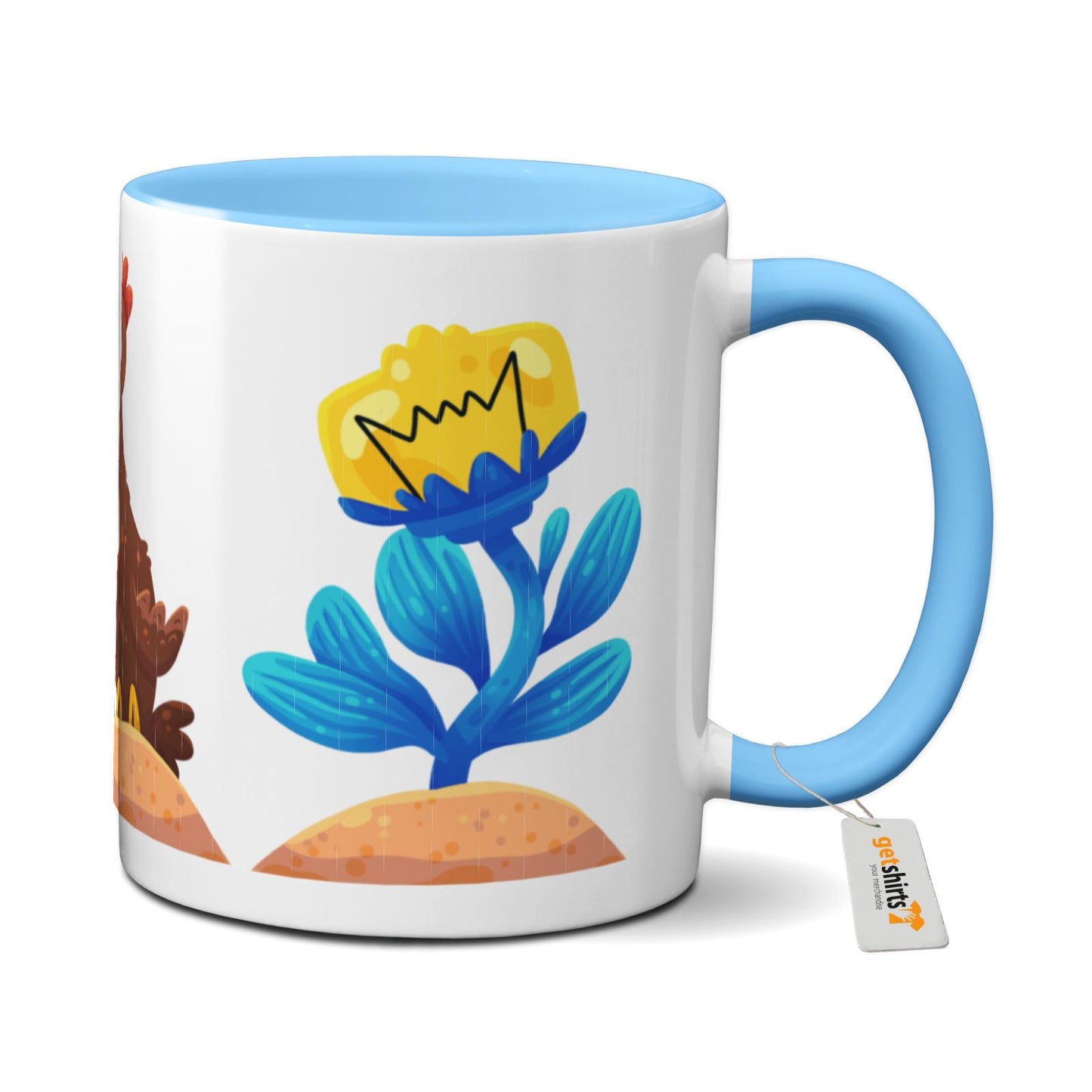 Tasse farbig - Blumen Huhn