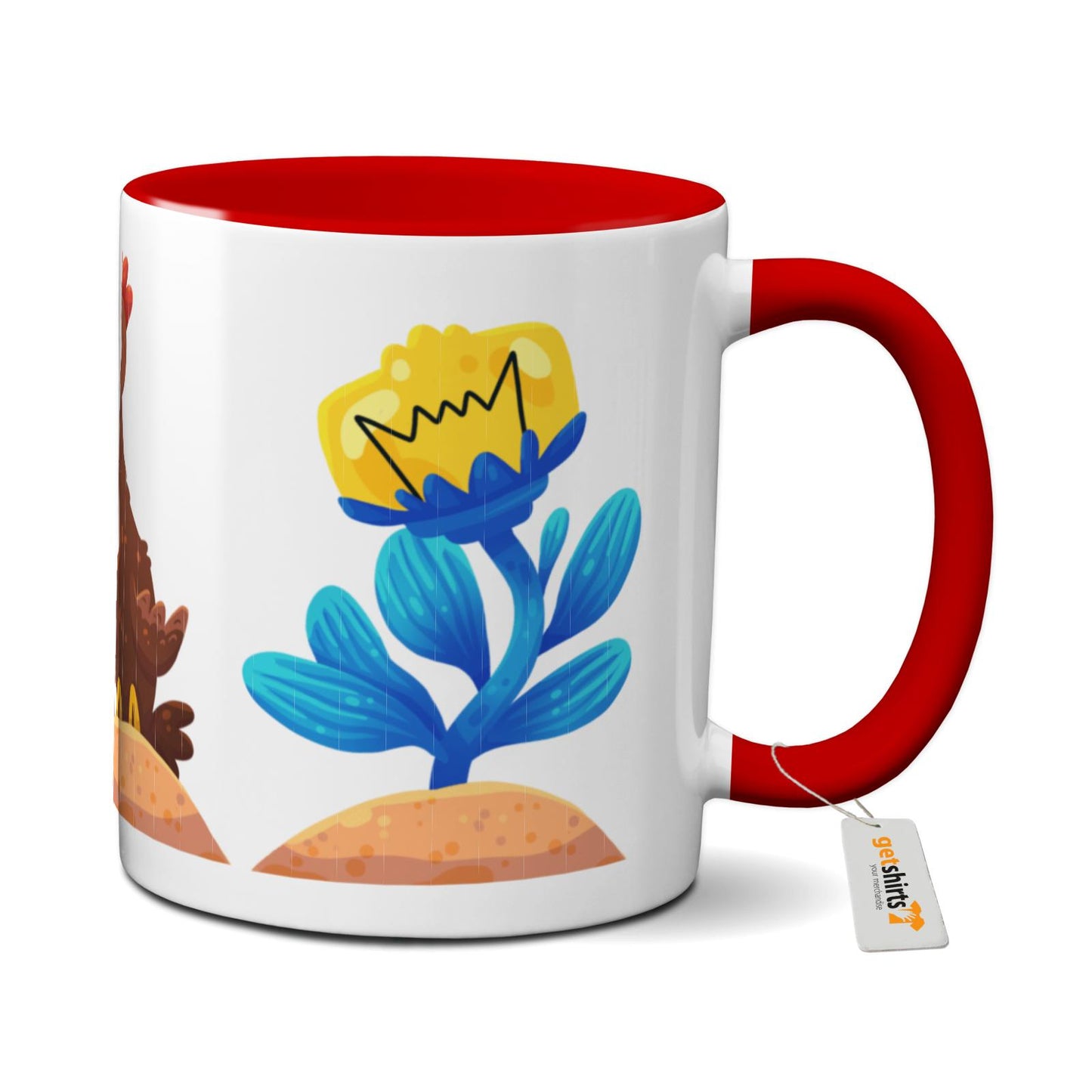 Tasse farbig - Blumen Huhn