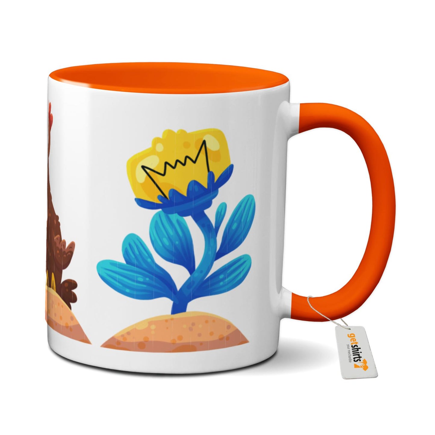 Tasse farbig - Blumen Huhn