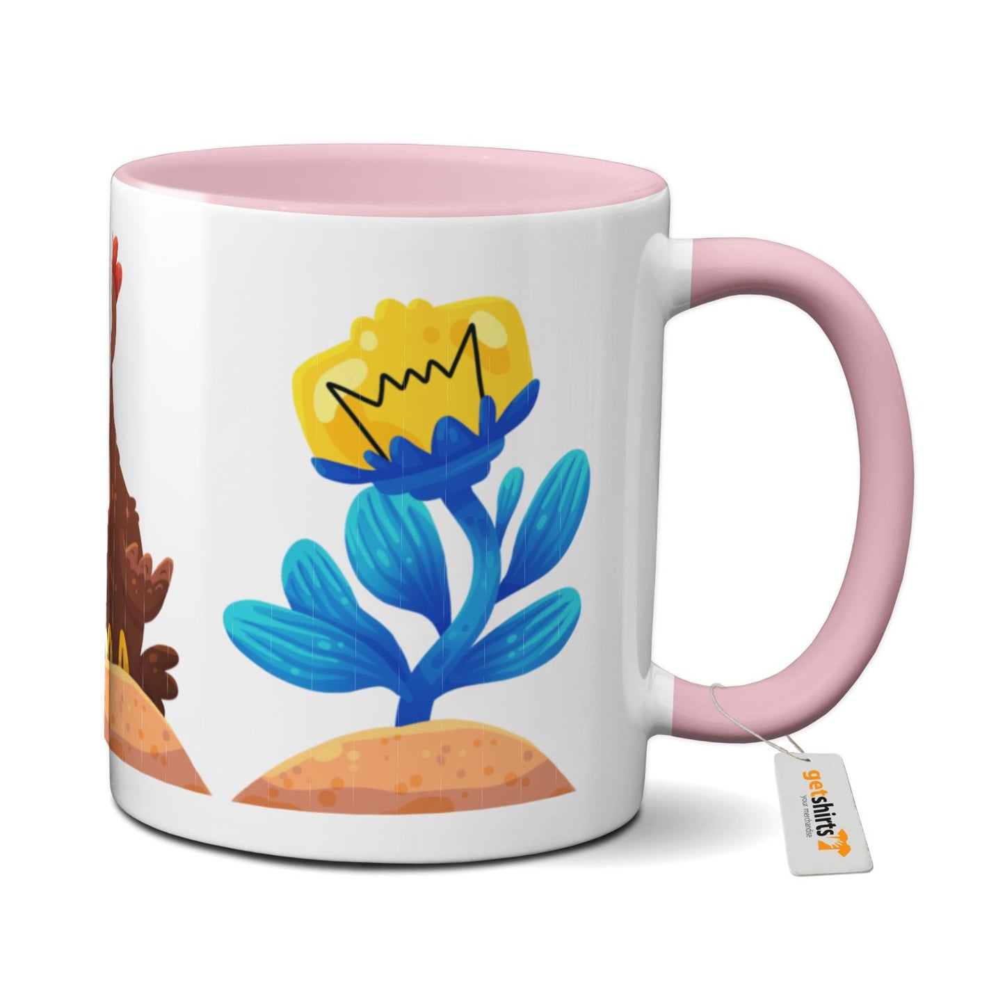 Tasse farbig - Blumen Huhn