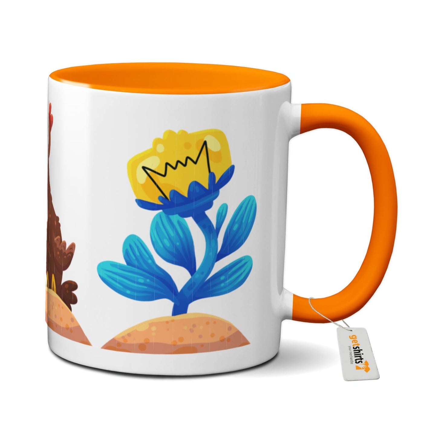 Tasse farbig - Blumen Huhn