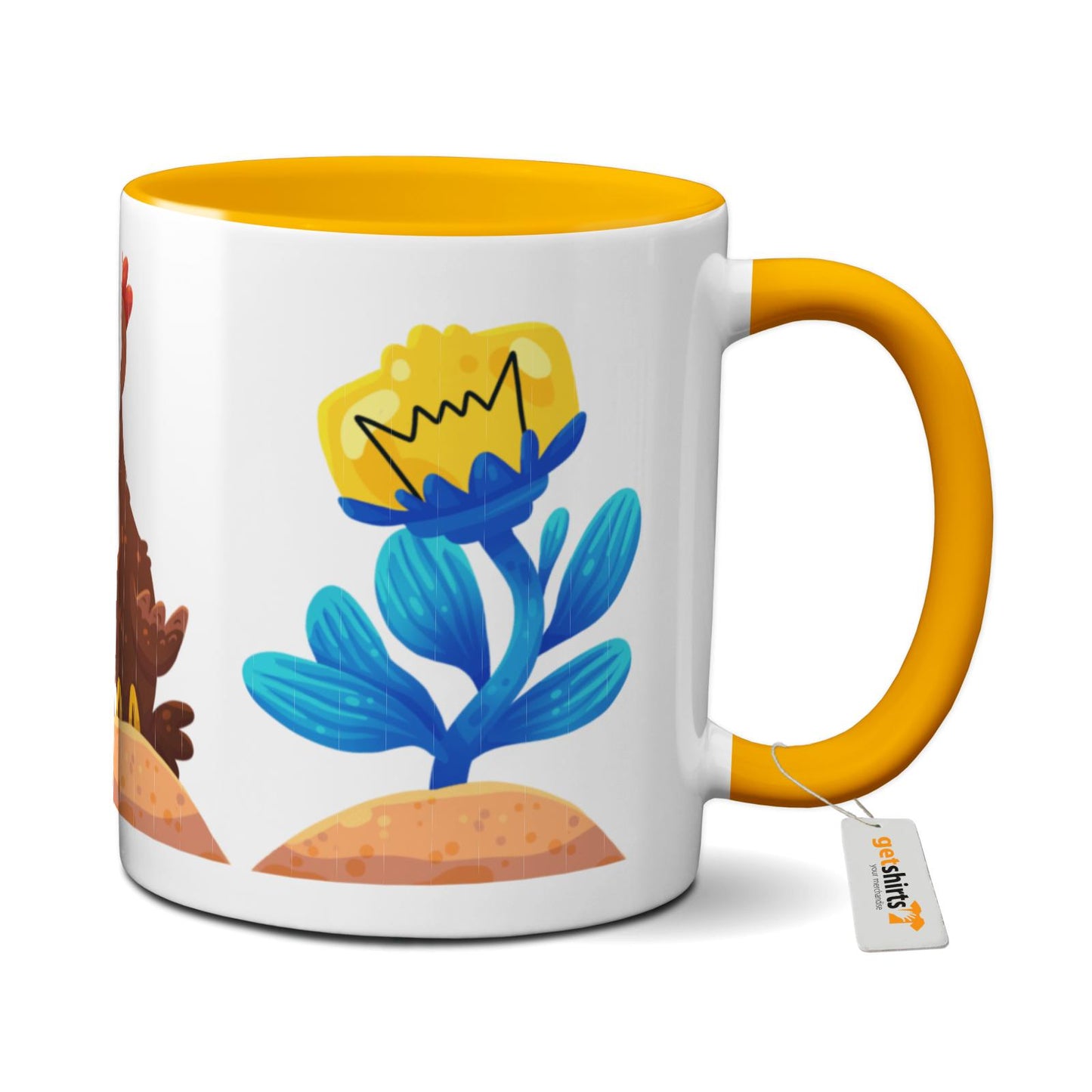 Tasse farbig - Blumen Huhn