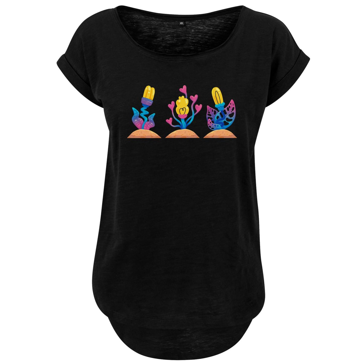 T-shirt long flammé pour femme - Fleurs roses