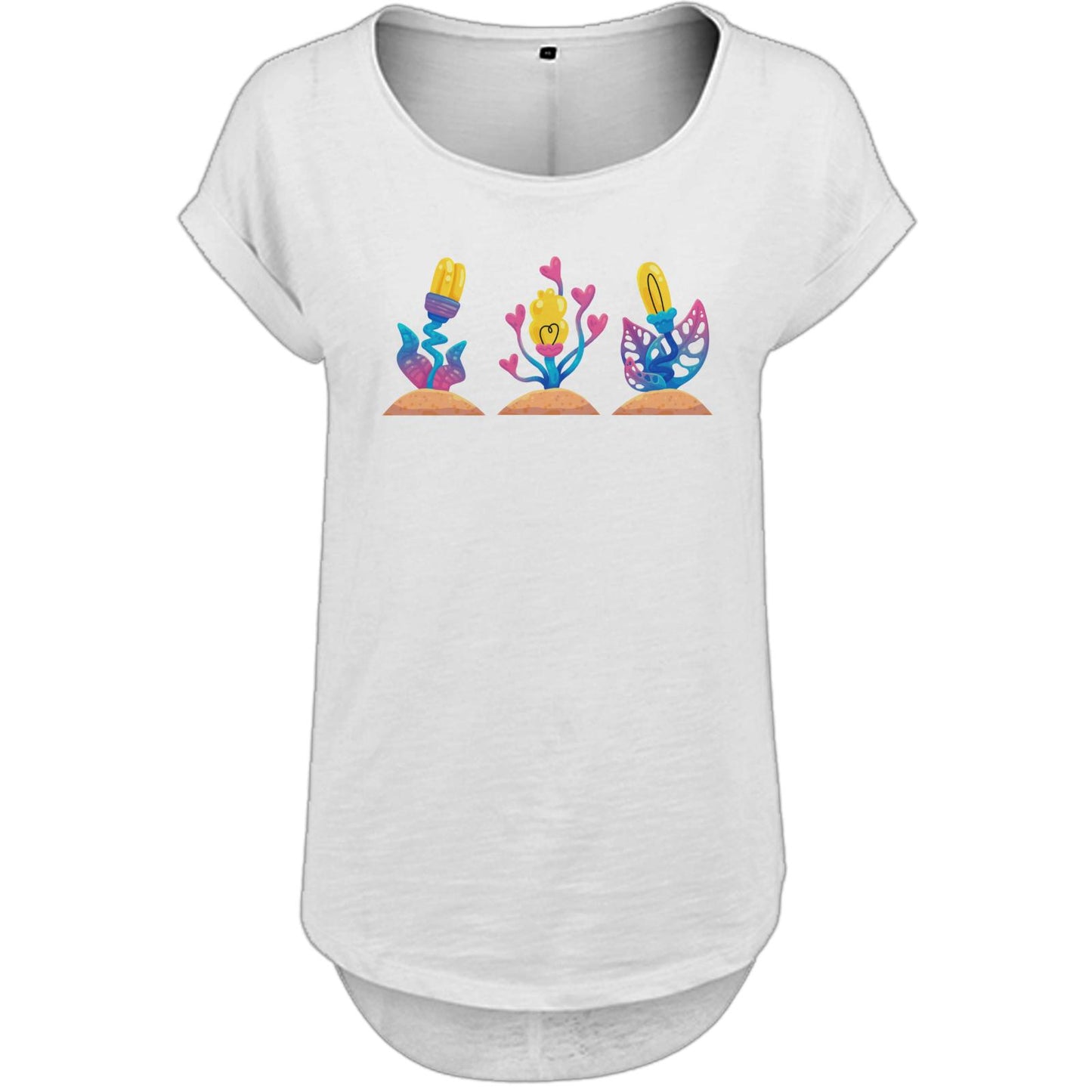 T-shirt long flammé pour femme - Fleurs roses