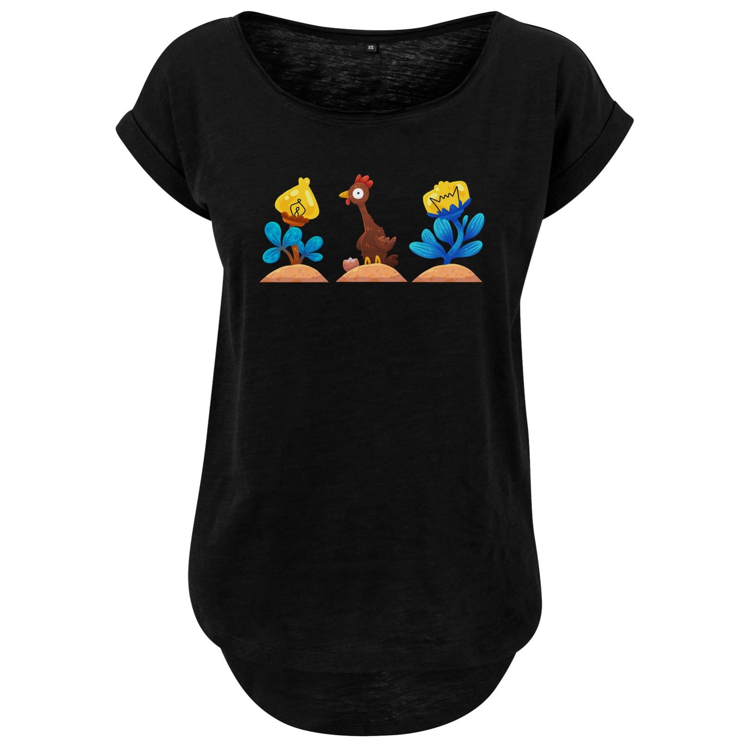 T-shirt long flammé pour femme - Flower Chicken