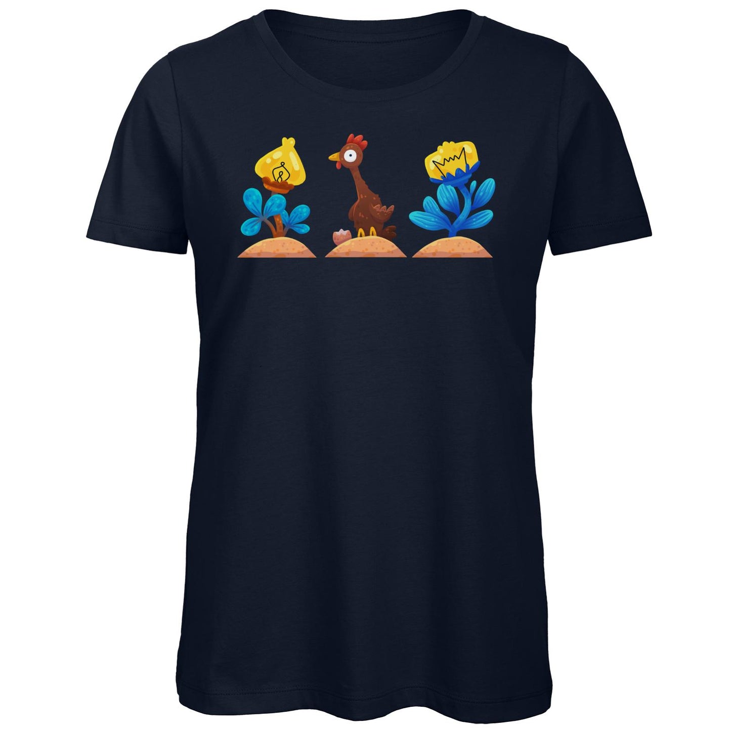 Organic T-Shirt tailiert - Blumen Huhn