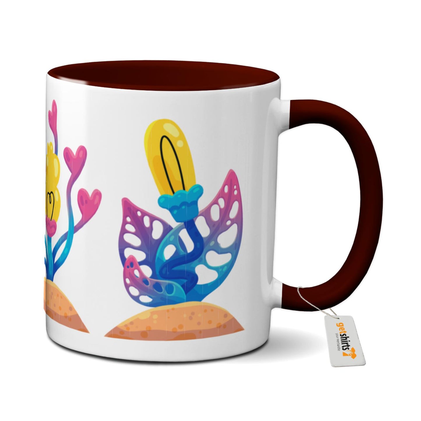 Tasse farbig - Rosa Blumen