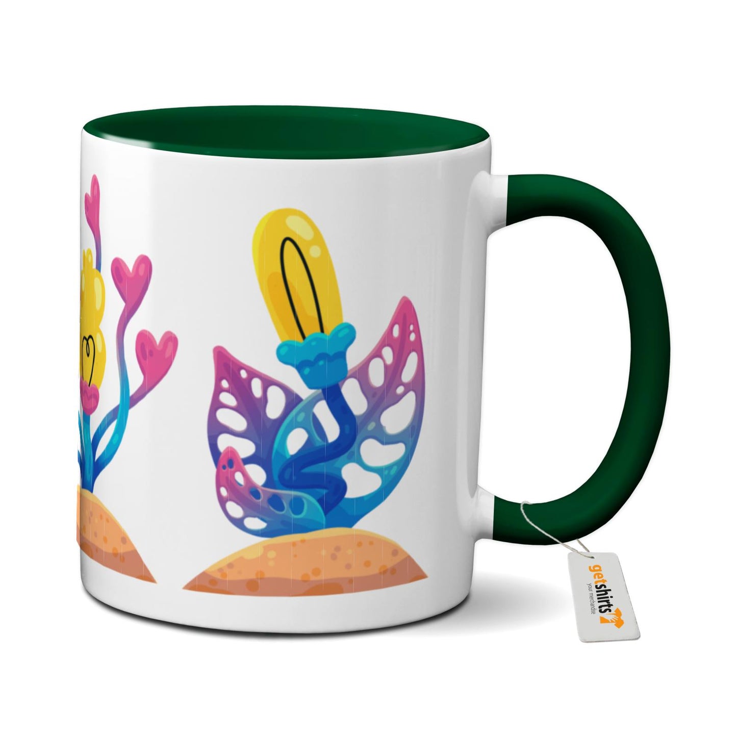 Tasse farbig - Rosa Blumen