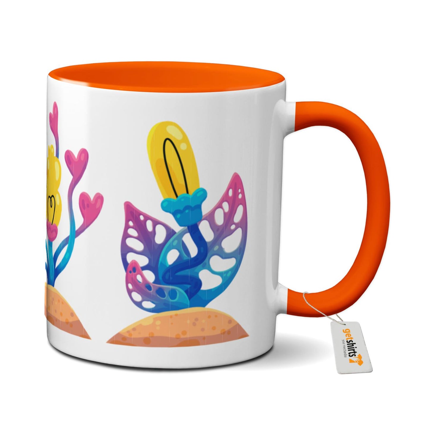 Tasse farbig - Rosa Blumen