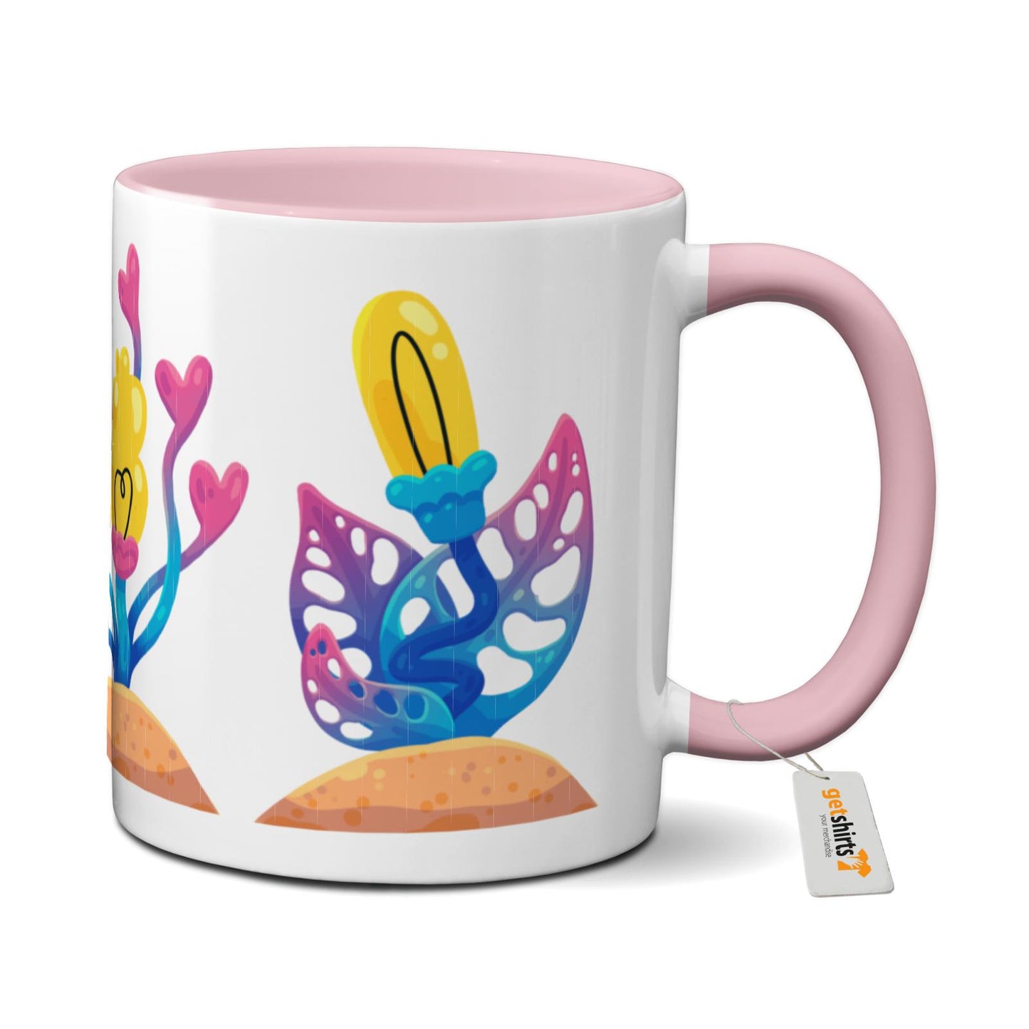 Tasse farbig - Rosa Blumen