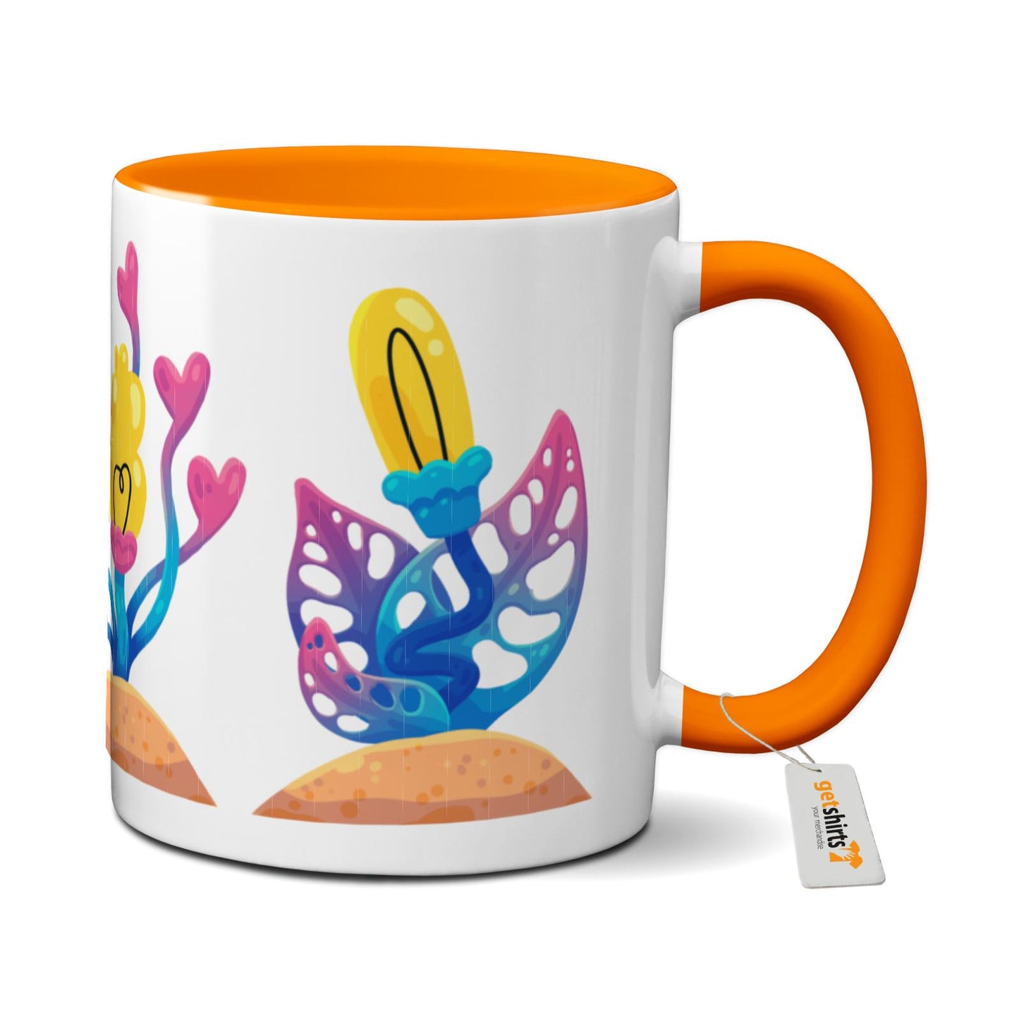 Tasse farbig - Rosa Blumen